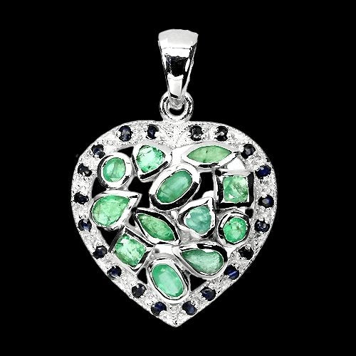 Smaragd Saphir Herz Anhänger Silber - INARA